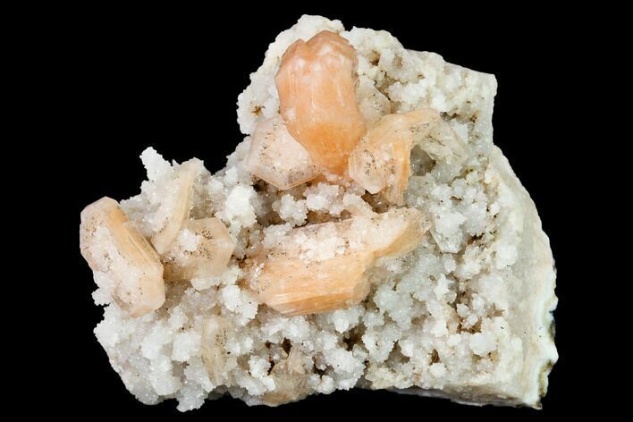 Peach Stilbite Crystals on Sparkling Quartz Chalcedony - India #168835